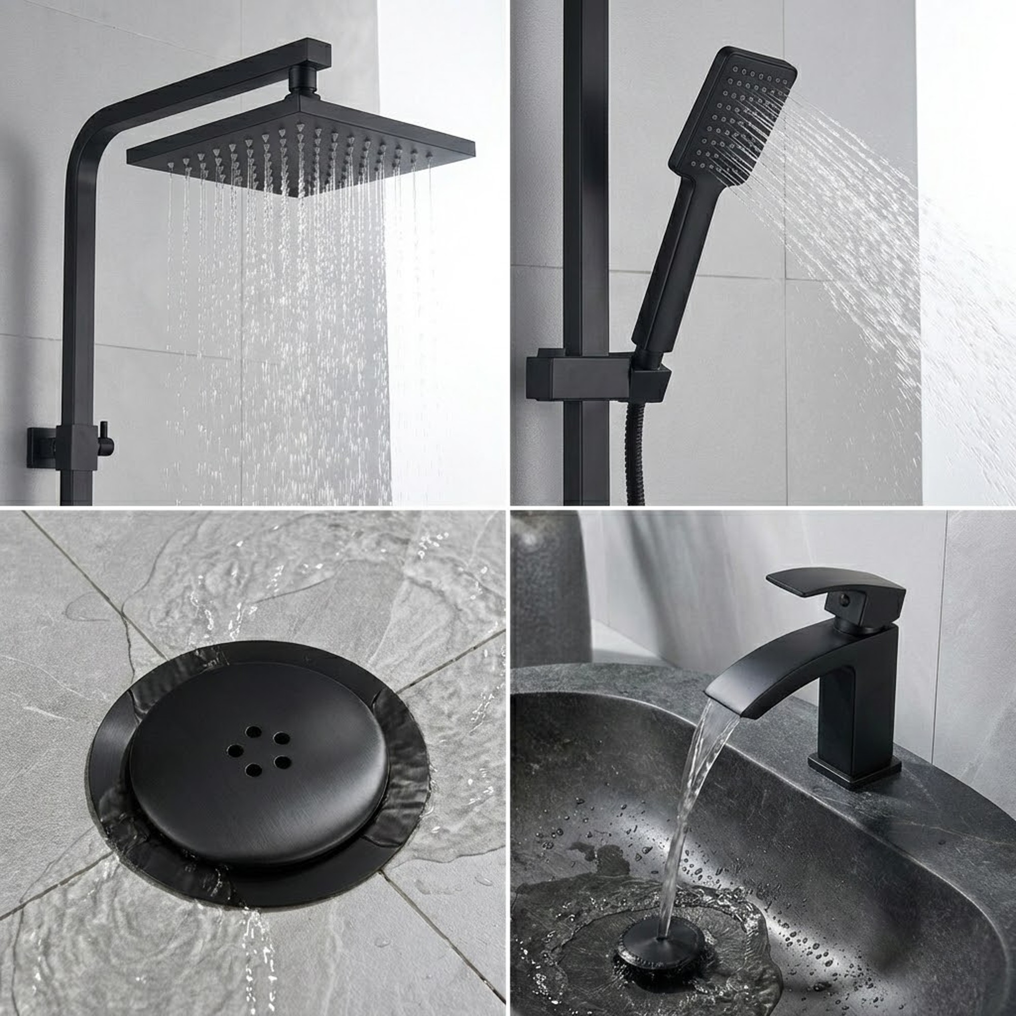 Arko Bathroom Vista Mixer Shower & Basin Mixer Tap Sets with Bath Shower Waste – Black