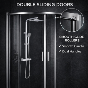 ARKO Square Rainfall Shower System with Handheld Spray & Curved Glass Sliding Shower Enclosure with Tray & Waste - Chrome