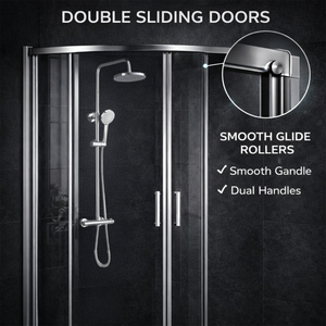 ARKO Round Rainfall Shower System with Handheld Spray & Curved Glass Sliding Shower Enclosure with Tray & Waste - Chrome