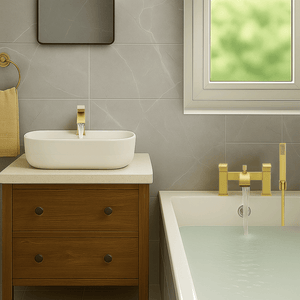 Arko Vista Basin Mixer Tap & Bath Shower Set with Bath Waste – Brass