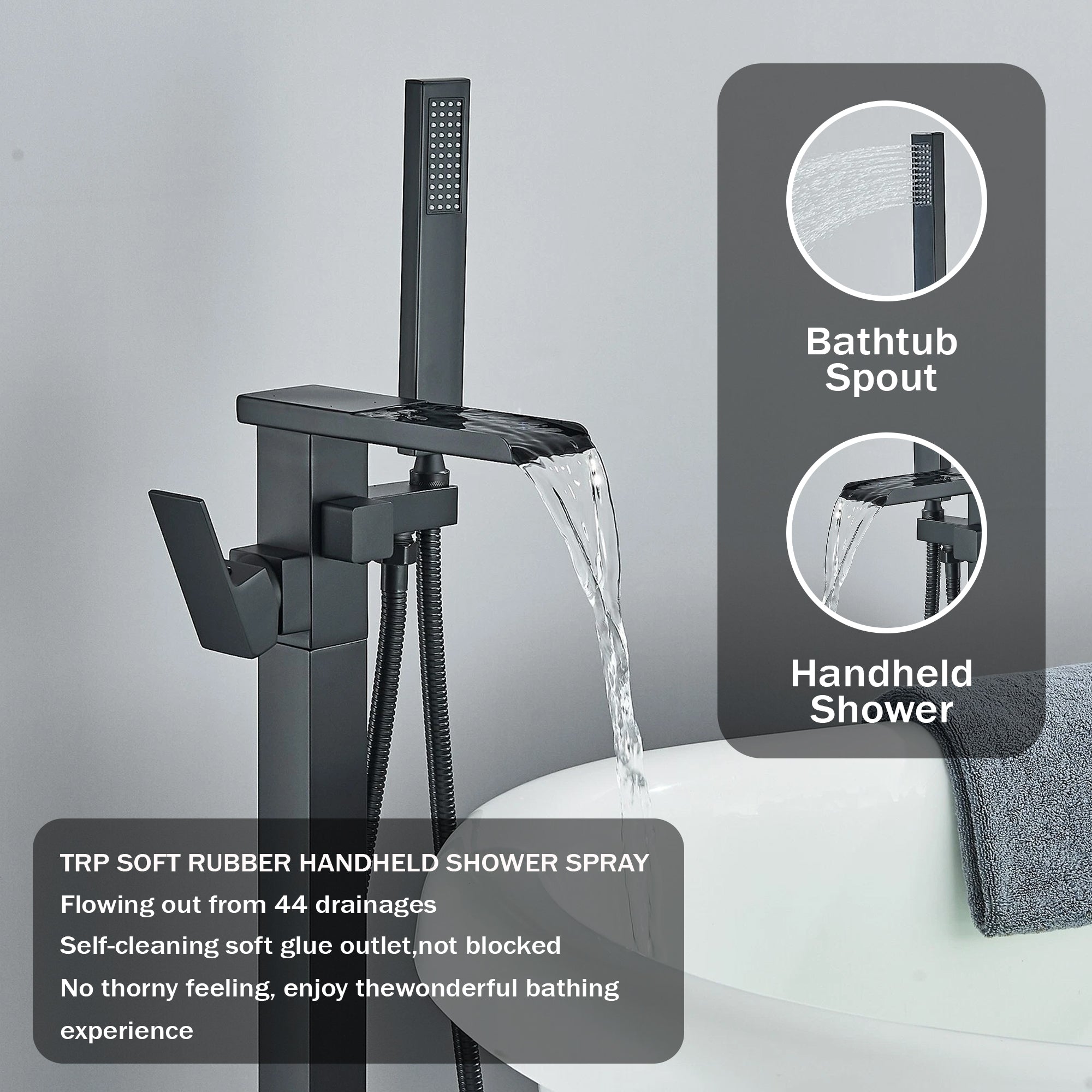 Floor Mounted Freestanding Bath Shower Mixer – Matte Black