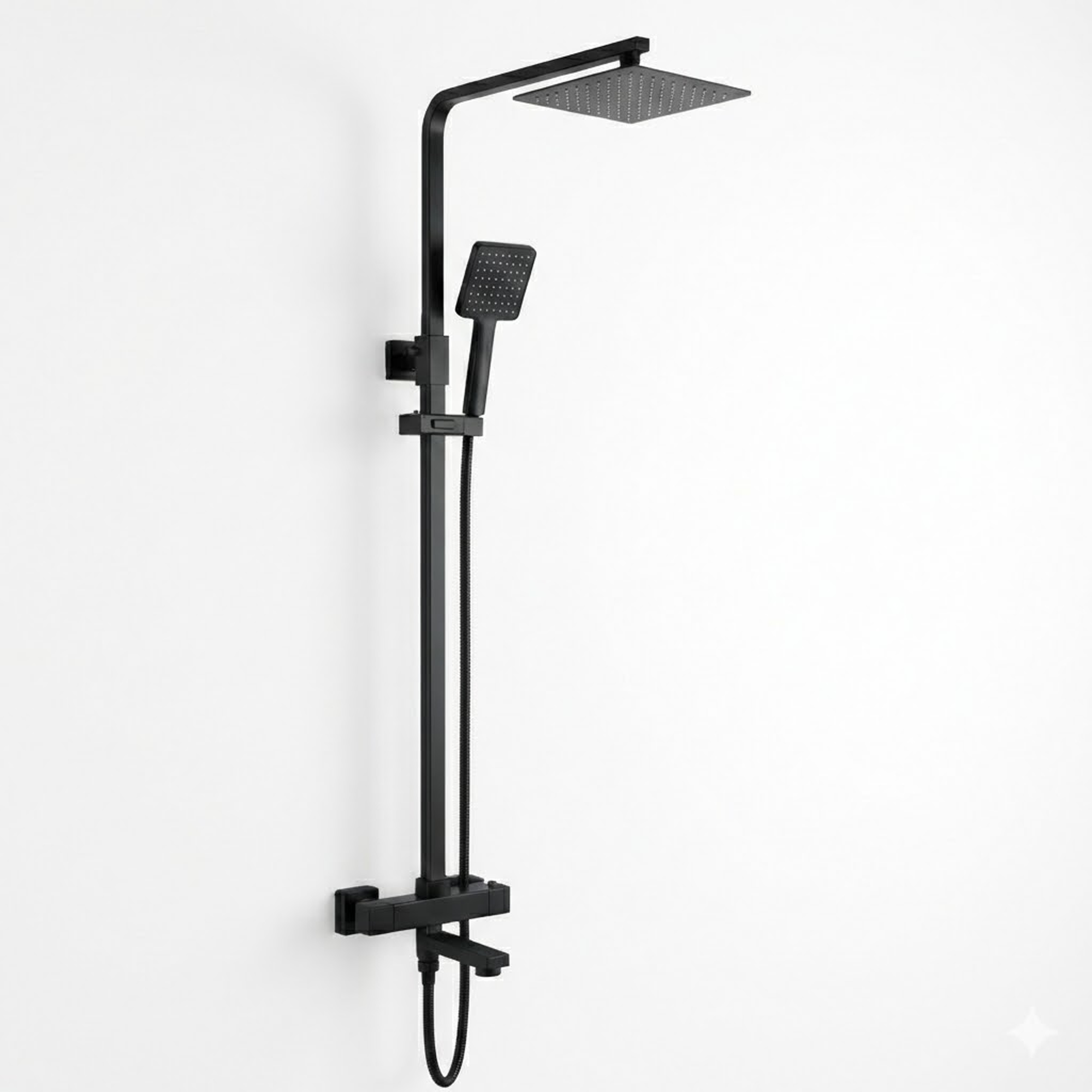 Arko Modern Square Thermostatic Shower  with Filler – Matte Black