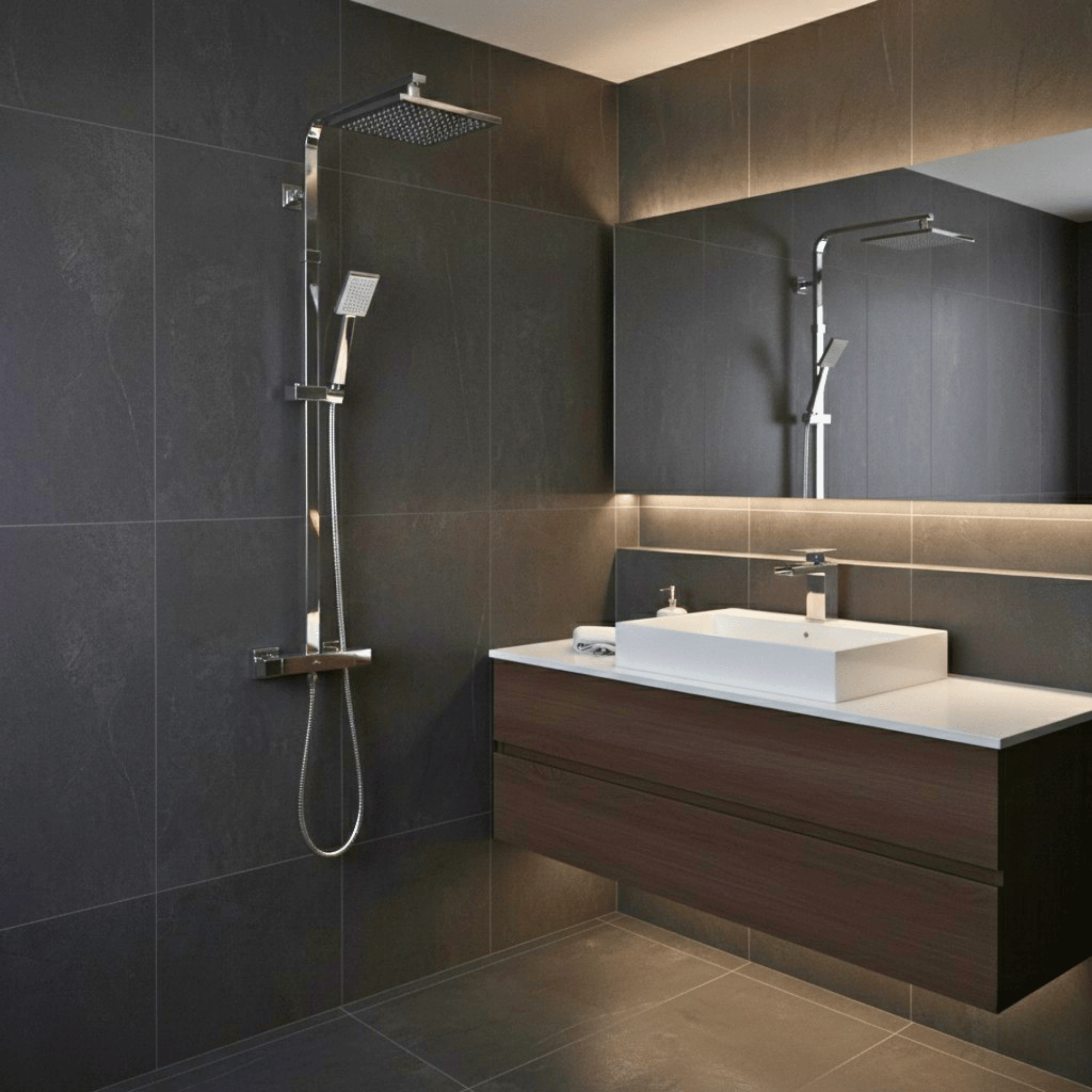 Arko Bathroom Waterfall Mixer Shower & Basin Mixer Tap Sets with Bath Shower Waste – Chrome