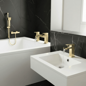 ARKO Waterfall Basin Mixer Tap, Bath Filler & Handheld Shower Set with Bath Waste – Brass
