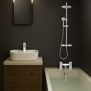 ARKO Capri Basin Mixer Tap, Bath Filler & Thermostatic Mixer Shower Set with Bath Waste – Chrome