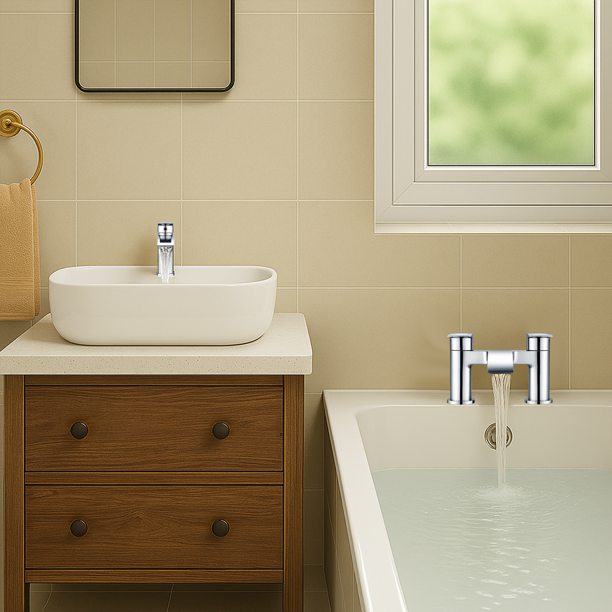 Arko Capri Bath and Basin Mixer Tap with Bath Waste Set - Chrome