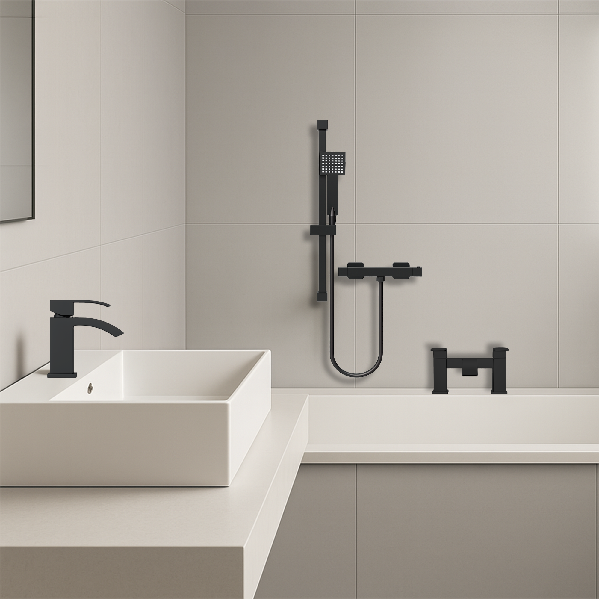 ARKO Vista Basin Mixer Tap, Bath Filler & Handheld Shower Set with Bath Waste – Black