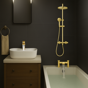 ARKO Capri Basin Mixer Tap, Bath Filler & Thermostatic Mixer Shower Set with Bath Waste – Brass