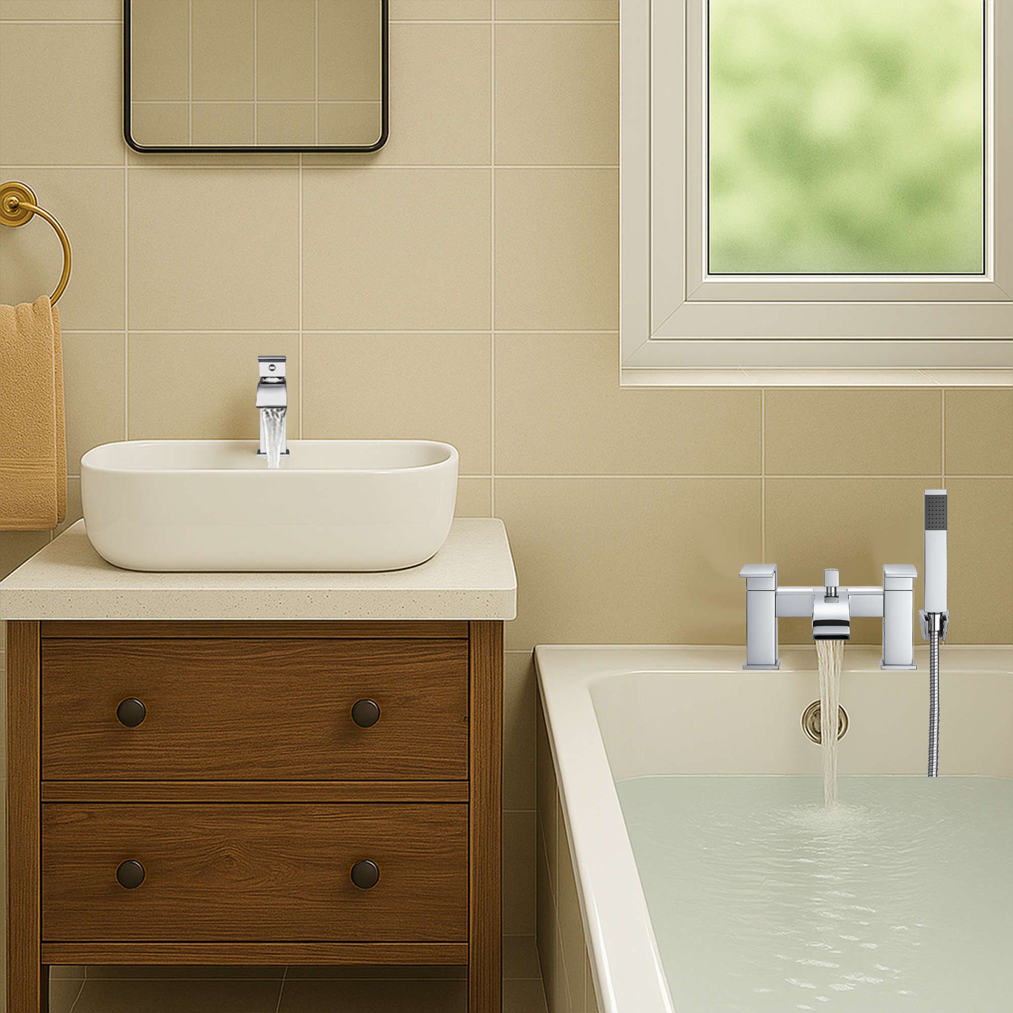 Arko Vista Basin Mixer Tap & Bath Shower Set with Bath Waste – Chrome