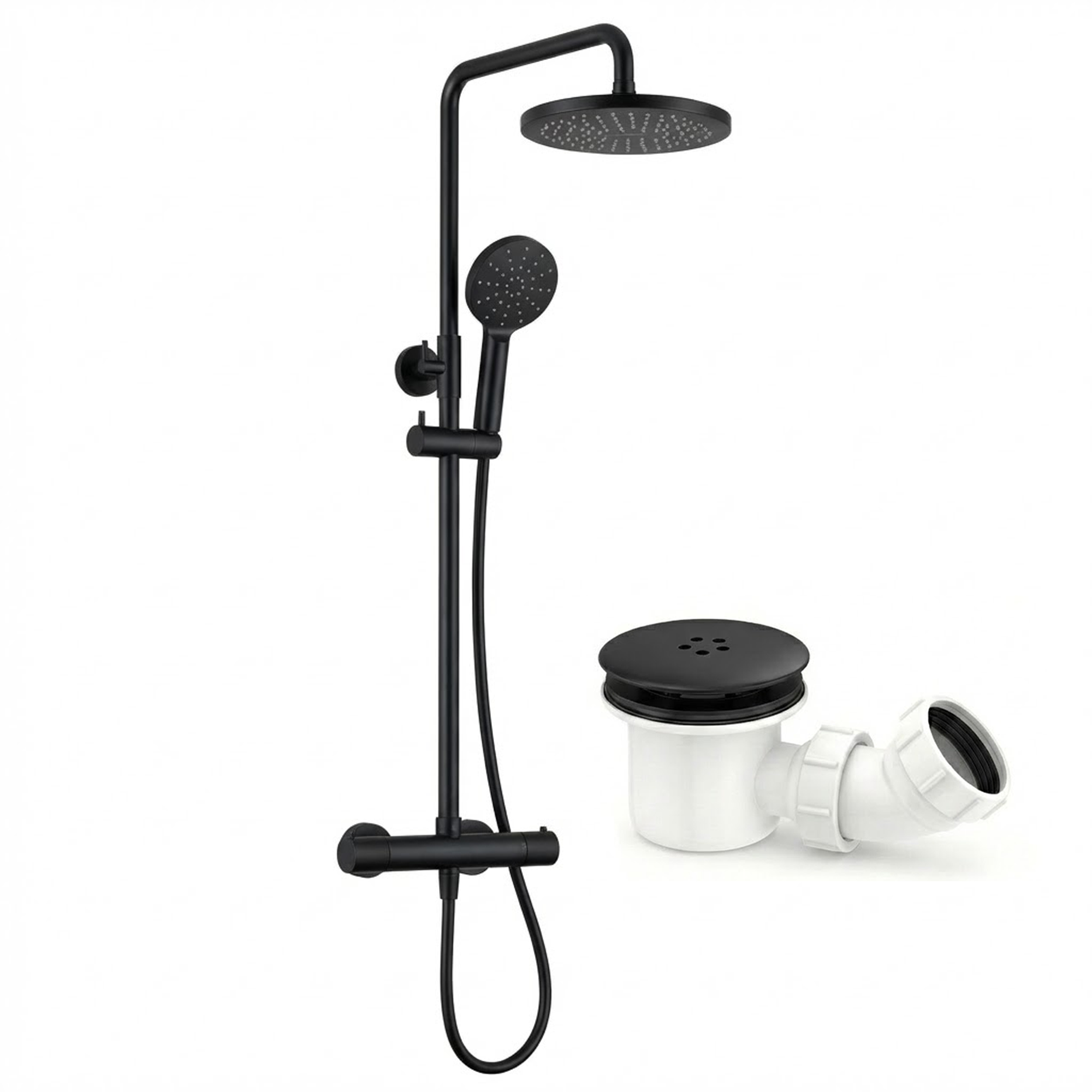 ARKO Bathroom Round Thermostatic Mixer Shower with Riser Rail, Shower Waste & Twin head - Chrome