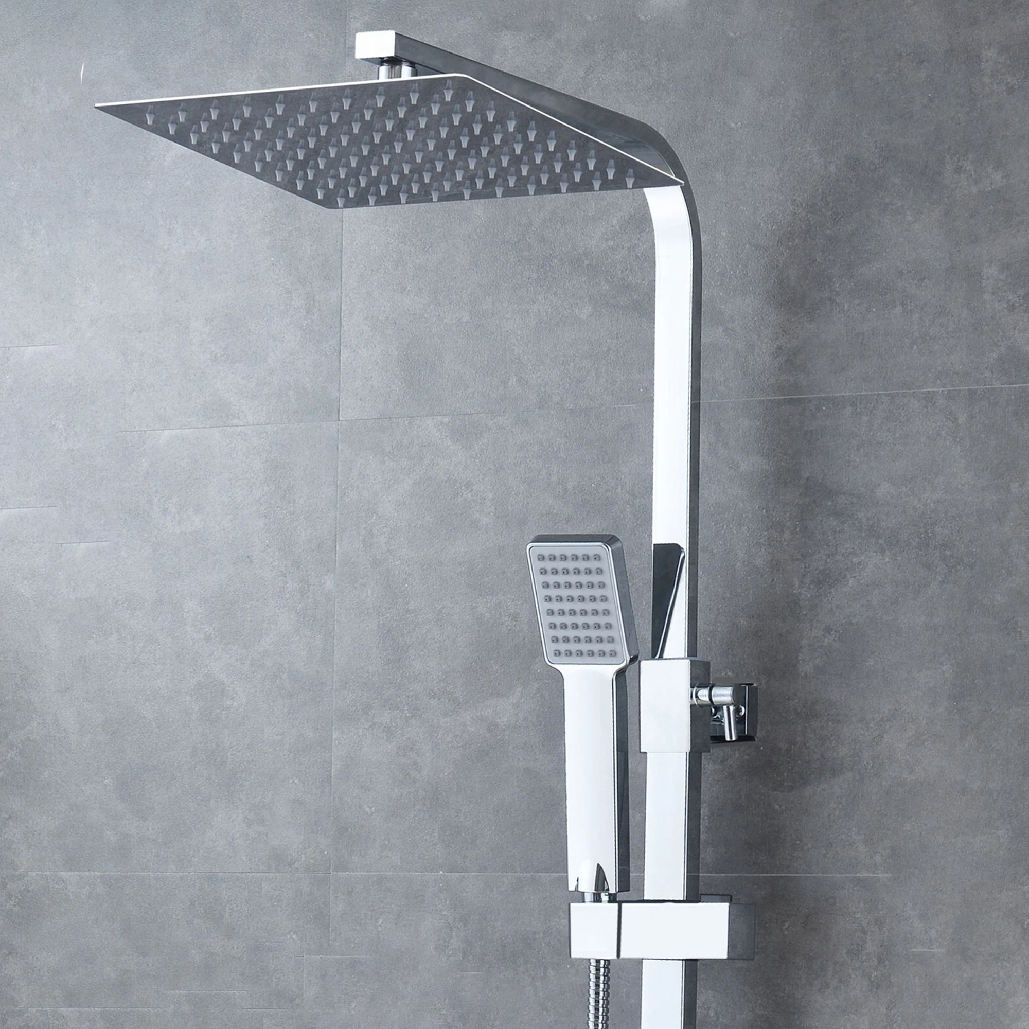 ARKO Bathroom Square Thermostatic Mixer Shower with Riser Rail, Shower Waste & Twin head - Chrome