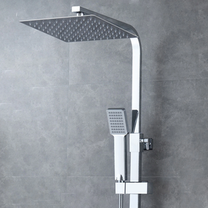 ARKO Bathroom Square Thermostatic Mixer Shower with Riser Rail, Shower Waste & Twin head - Chrome