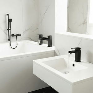 ARKO Waterfall Basin Mixer Tap, Bath Filler & Handheld Shower Set with Bath Waste – Black