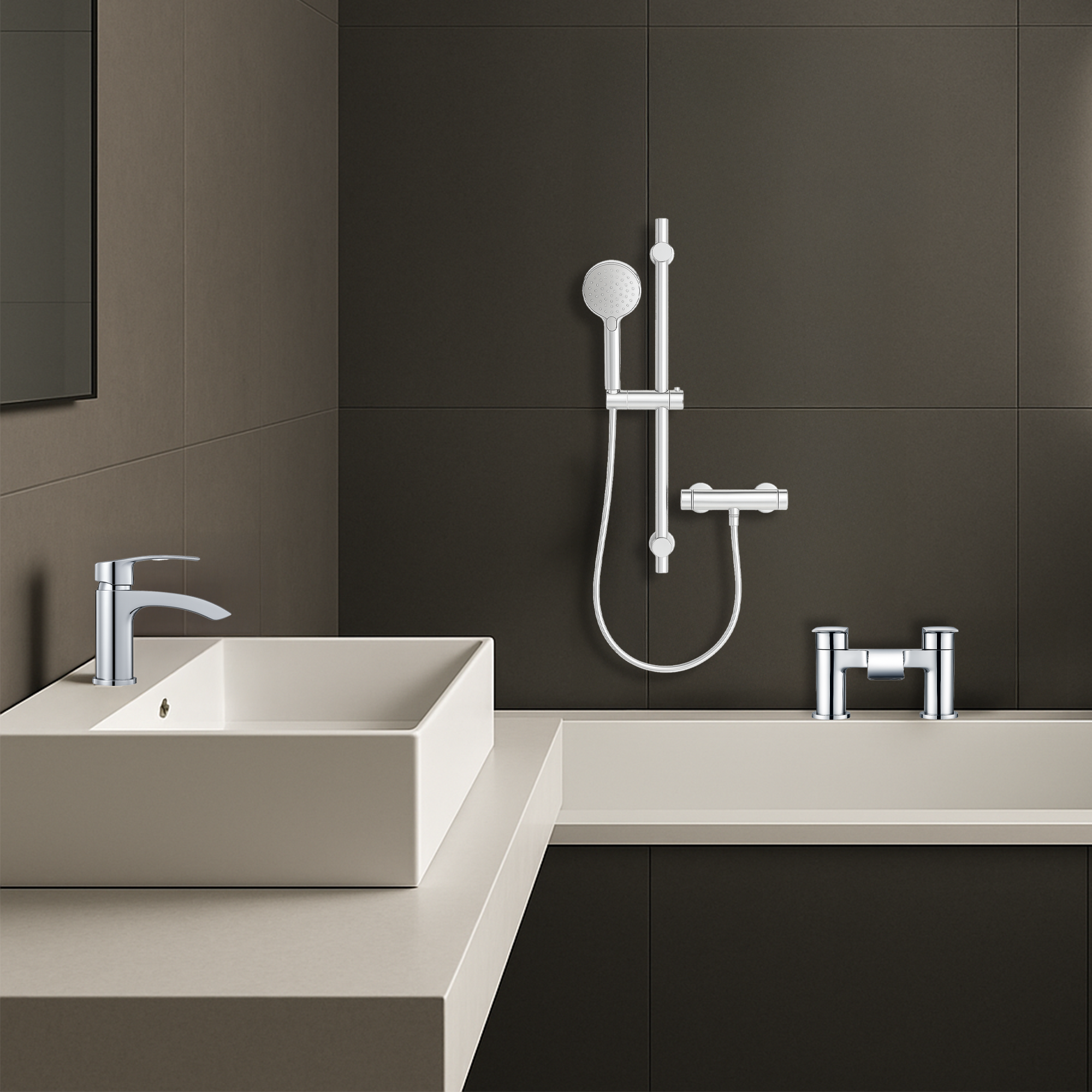 ARKO Capri Basin Mixer Tap, Bath Filler & Handheld Shower Set with Bath Waste – Chrome