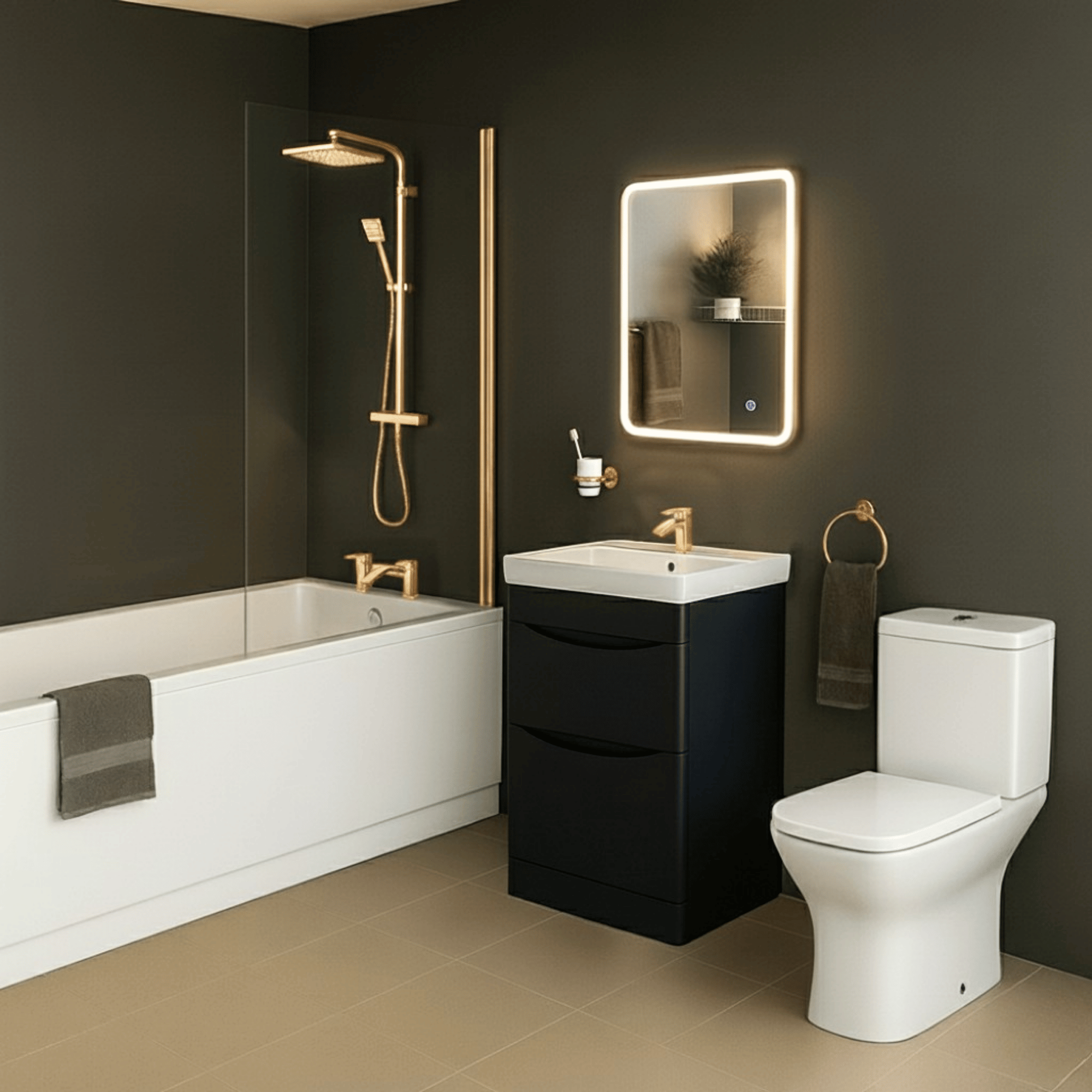 Arko Vista Complete Bathroom Suite -  Brass