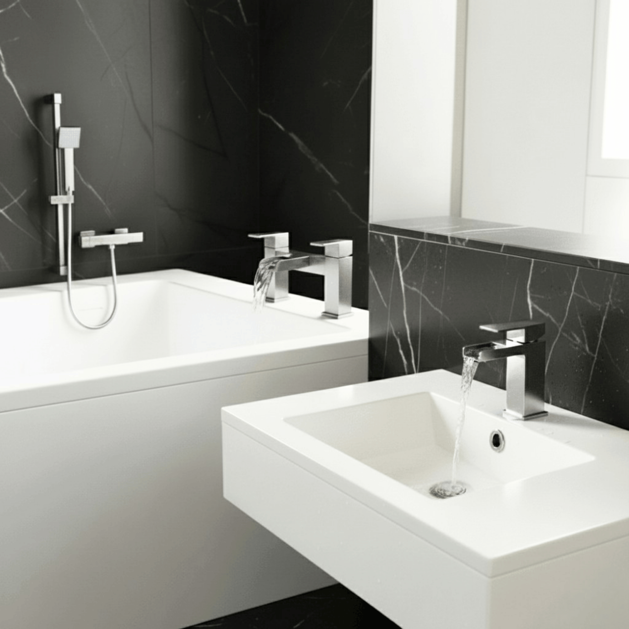 ARKO Waterfall Basin Mixer Tap, Bath Filler & Handheld Shower Set with Bath Waste – Chrome