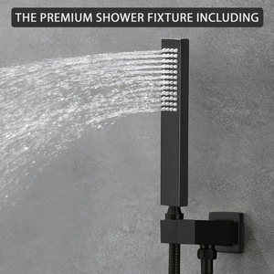 ARKO Square Concealed Thermostatic Shower Mixer 2 Dial Twin Head with Valve, Handset & Shower Waste – Black