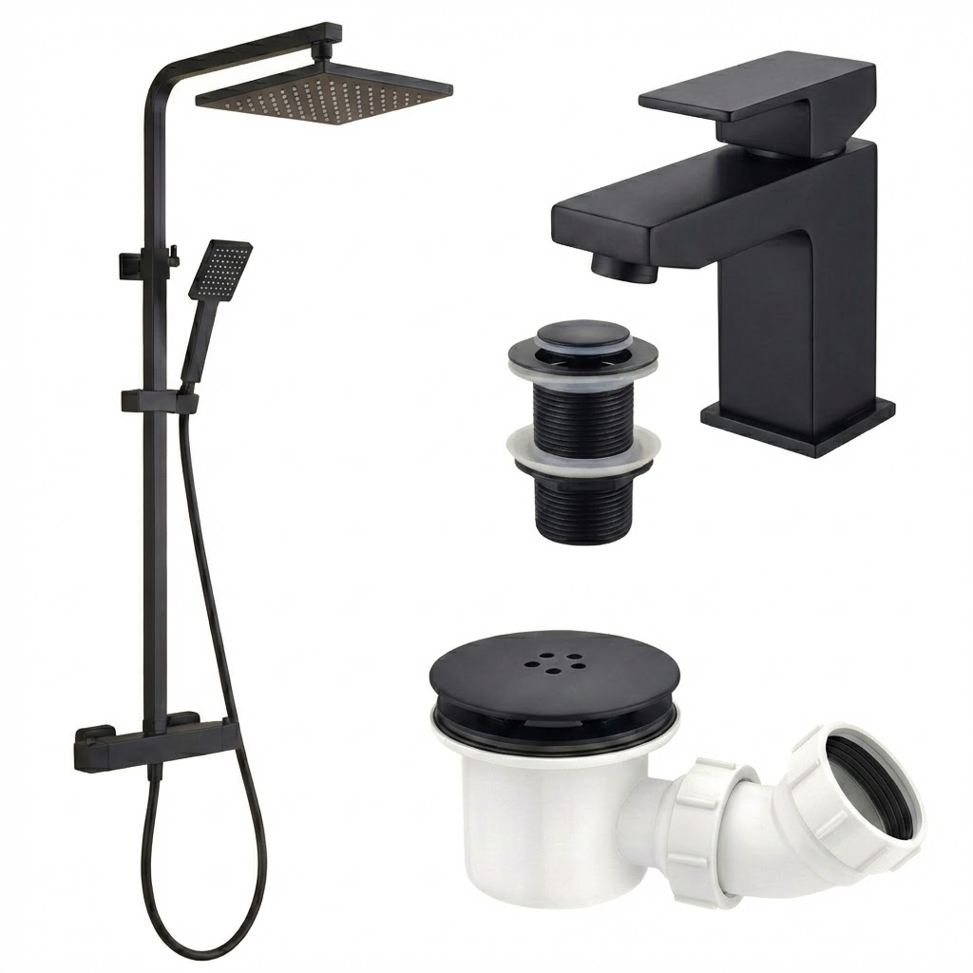 Arko Bathroom Verda Mixer Shower & Basin Mixer Tap Sets with Bath Shower Waste – Black