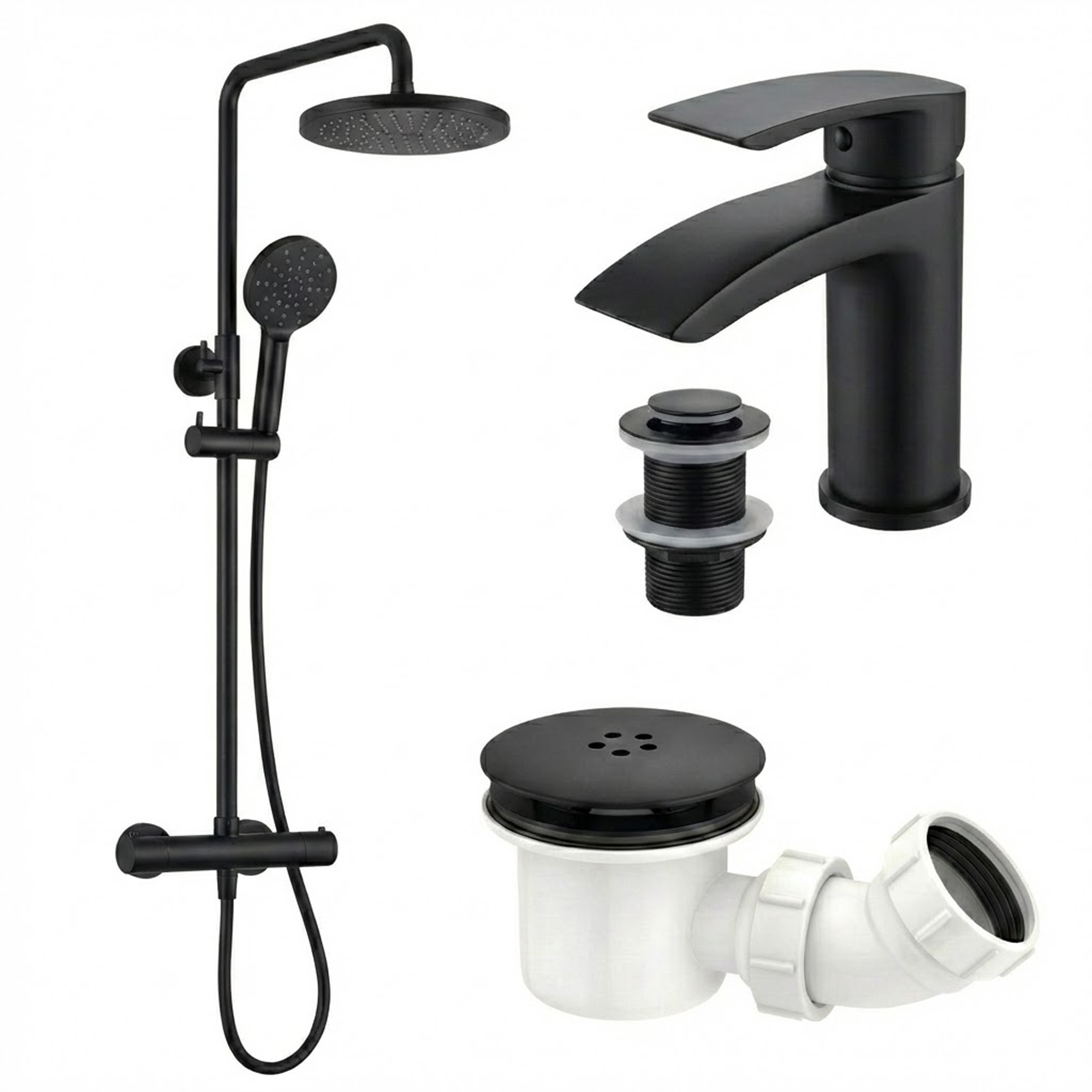 Arko Bathroom Capri Mixer Shower & Basin Mixer Tap Sets with Bath Shower Waste – Black