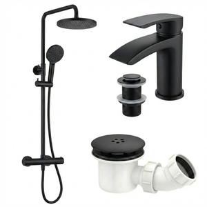 Arko Bathroom Capri Mixer Shower & Basin Mixer Tap Sets with Bath Shower Waste – Black