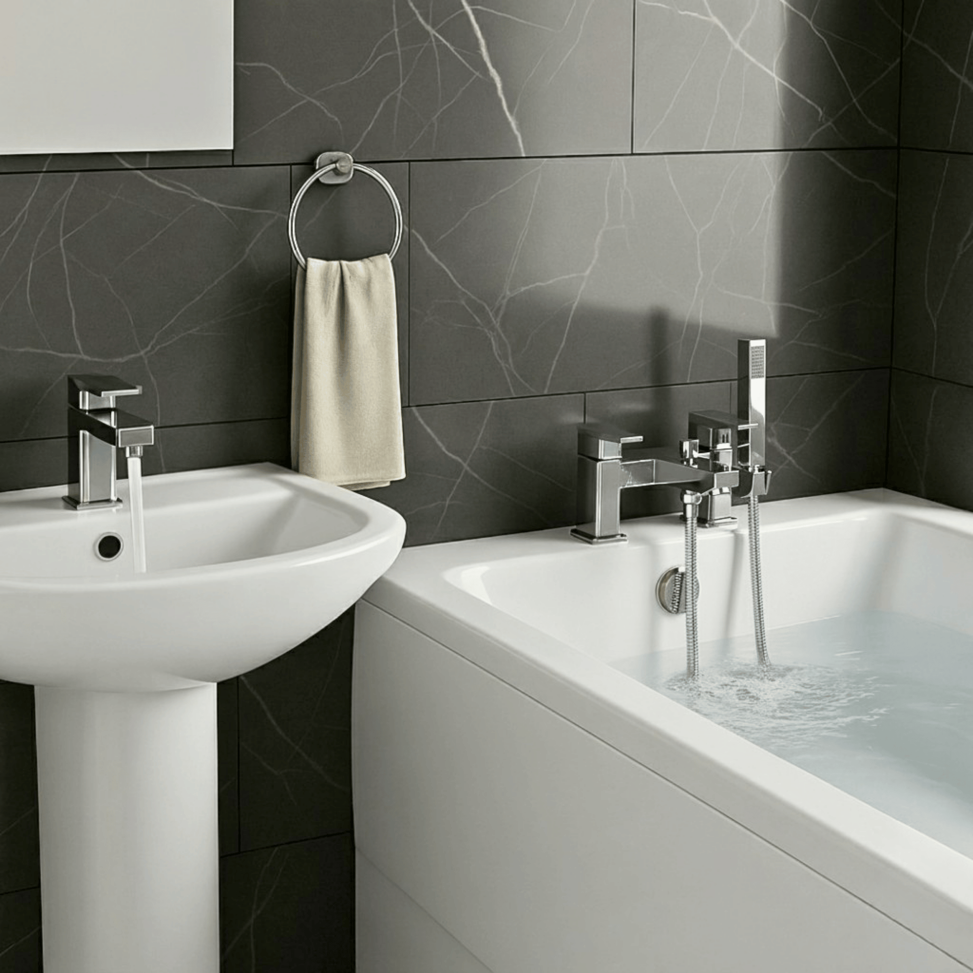 Arko Verda Basin Mixer Tap & Bath Shower Set with Bath Waste – Chrome