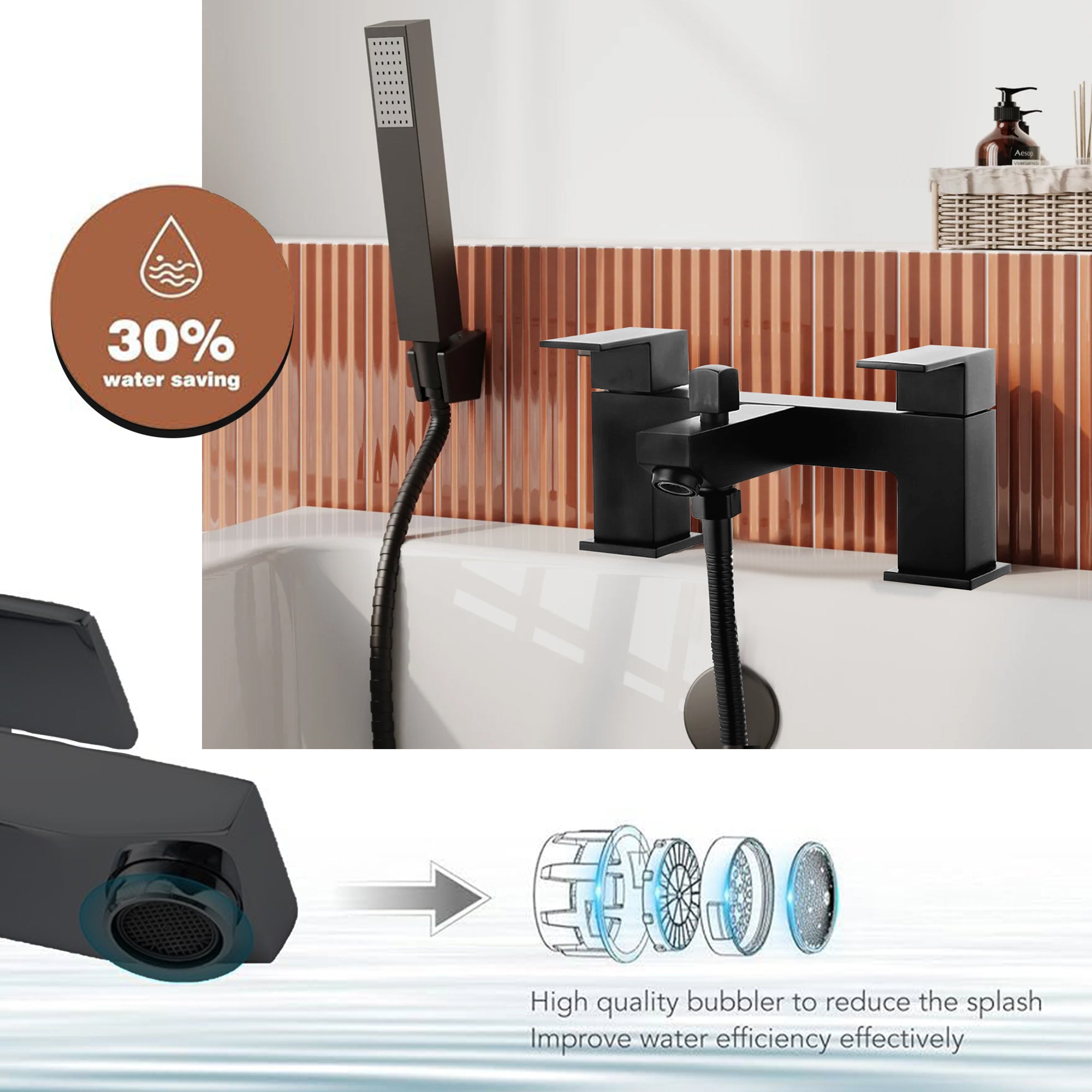 Verda Modern Bath Shower Mixer with Shower Kit – Black