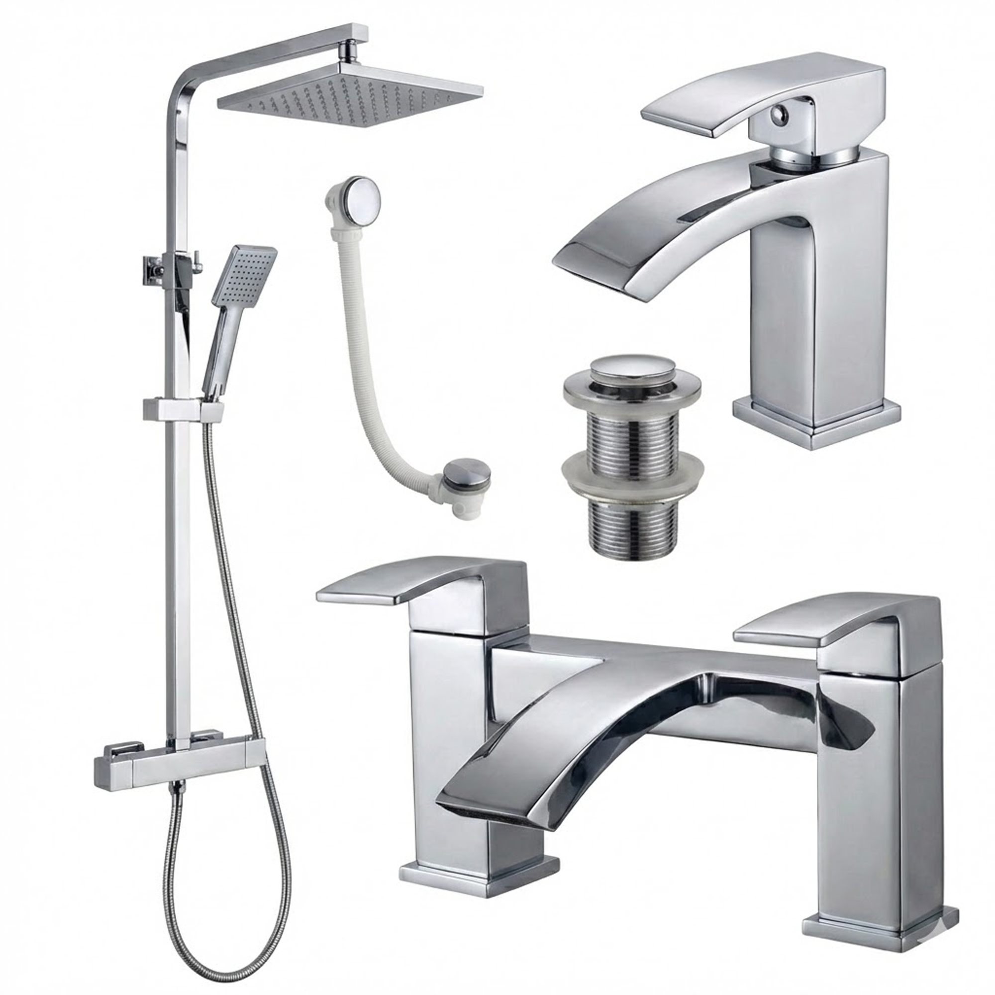 ARKO Vista Basin Mixer Tap, Bath Filler & Thermostatic Mixer Shower Set with Bath Waste – Chrome