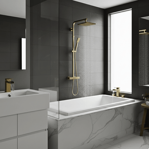ARKO Waterfall Basin Mixer Tap, Bath Filler & Thermostatic Mixer Shower Set with Bath Waste – Brass
