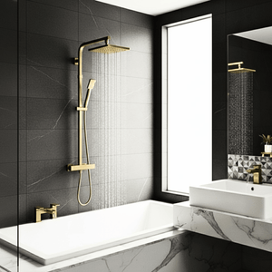 ARKO Verda Basin Mixer Tap, Bath Filler & Thermostatic Mixer Shower Set with Bath Waste – Brass
