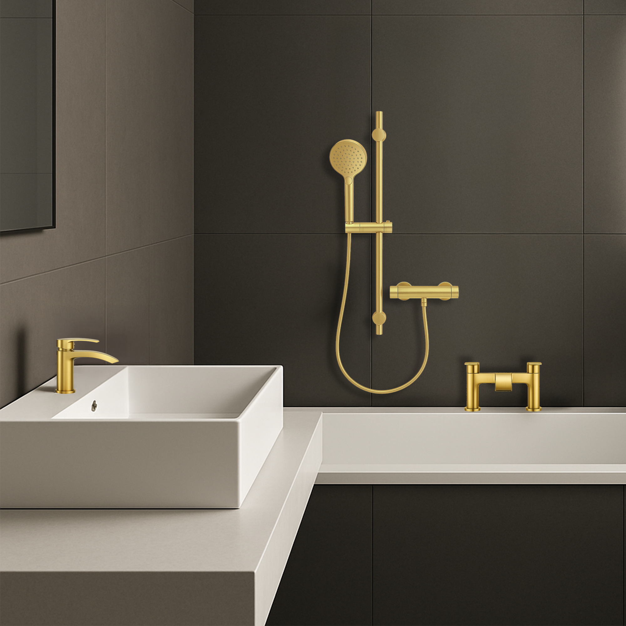ARKO Capri Bath Filler & Hand Shower Set – Brass