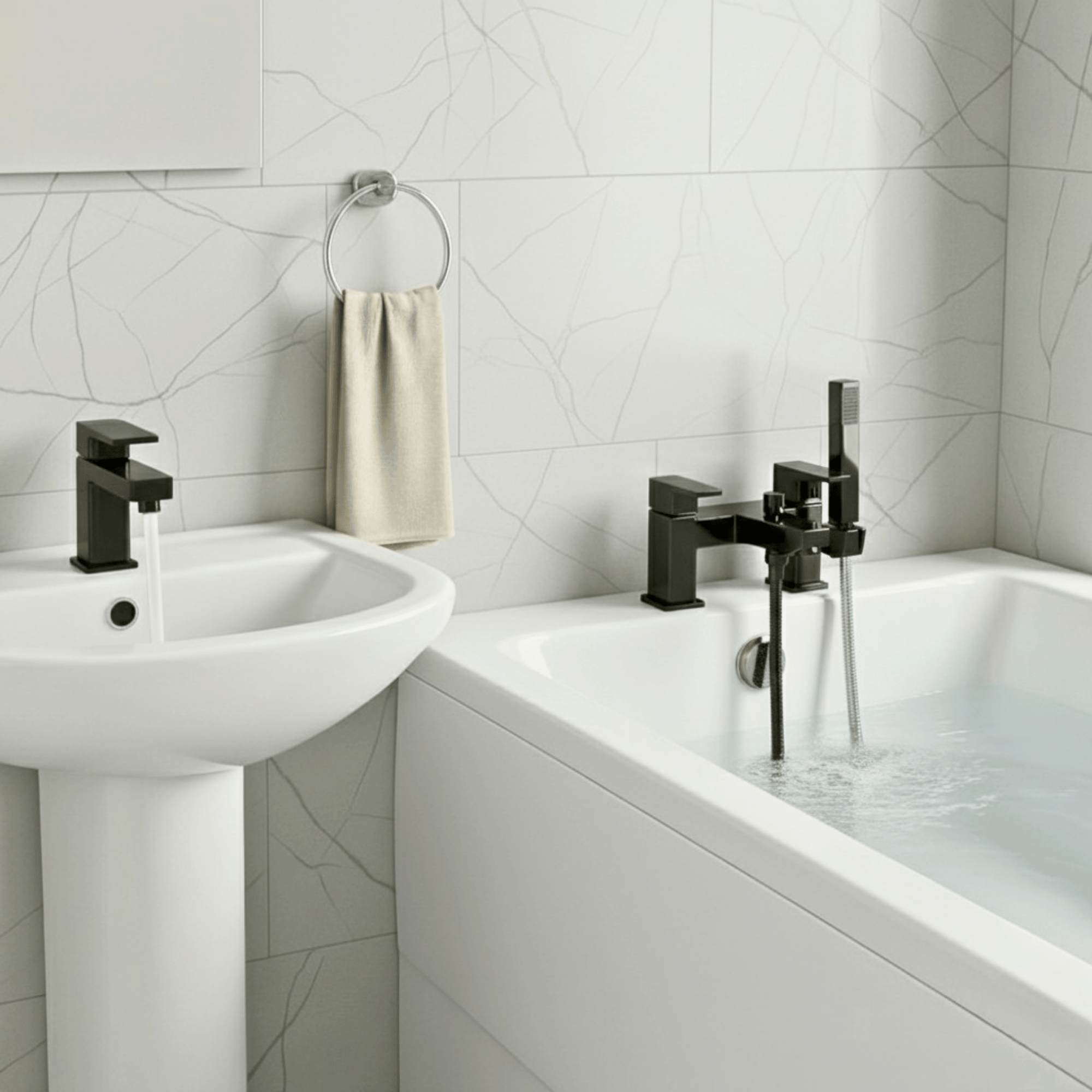 Arko Verda Basin Mixer Tap & Bath Shower Set with Bath Waste – Black
