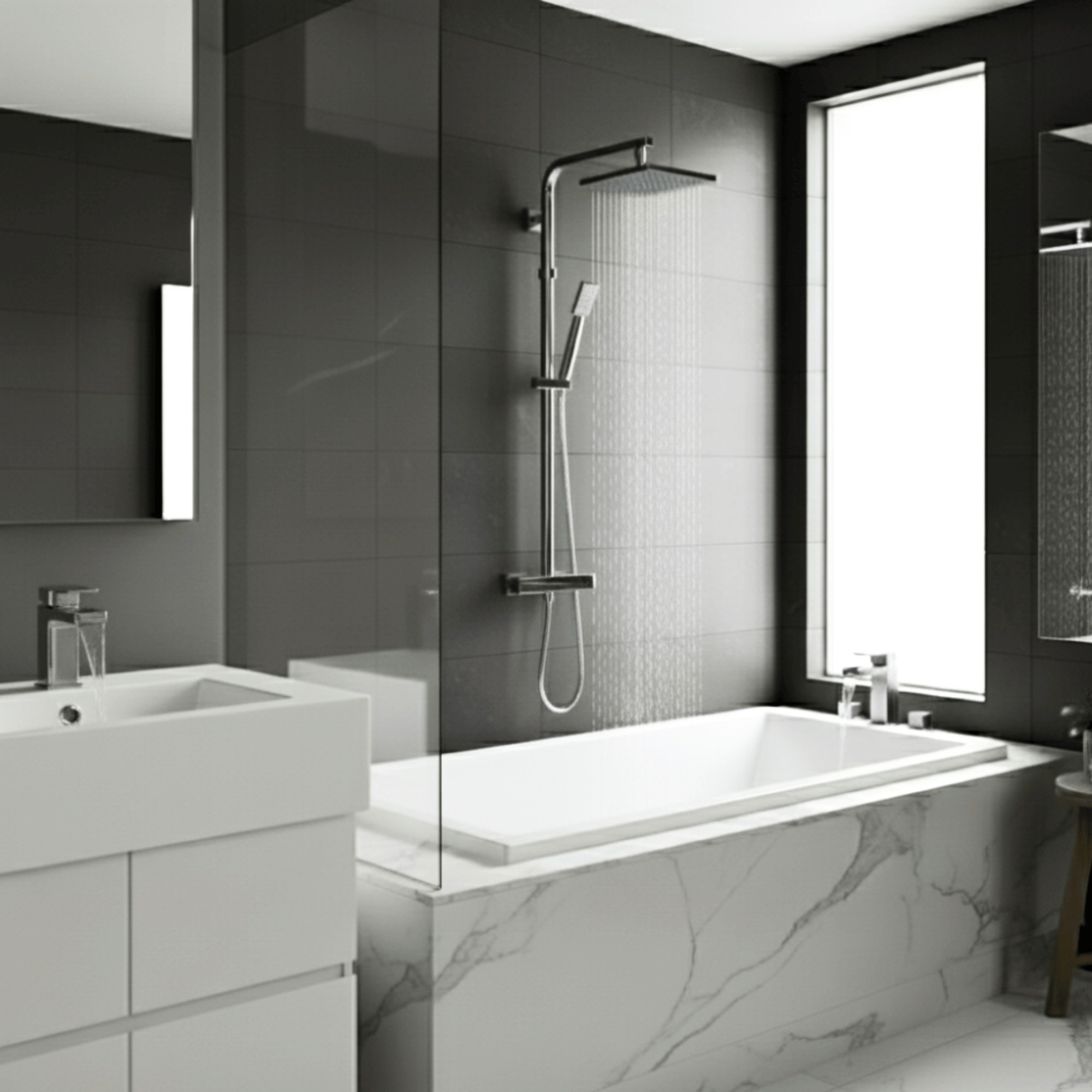 ARKO Waterfall Basin Mixer Tap, Bath Filler & Thermostatic Mixer Shower Set with Bath Waste – Chrome