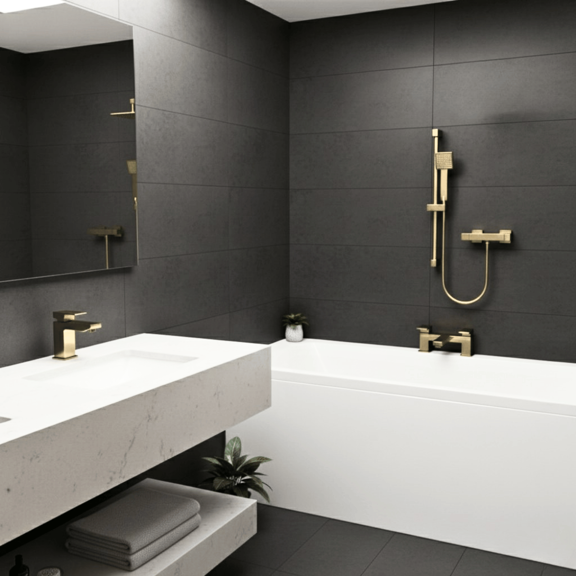 ARKO Verda Basin Mixer Tap, Bath Filler & Handheld Shower Set with Bath Waste – Brass