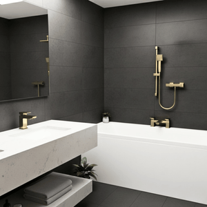 ARKO Verda Basin Mixer Tap, Bath Filler & Handheld Shower Set with Bath Waste – Brass