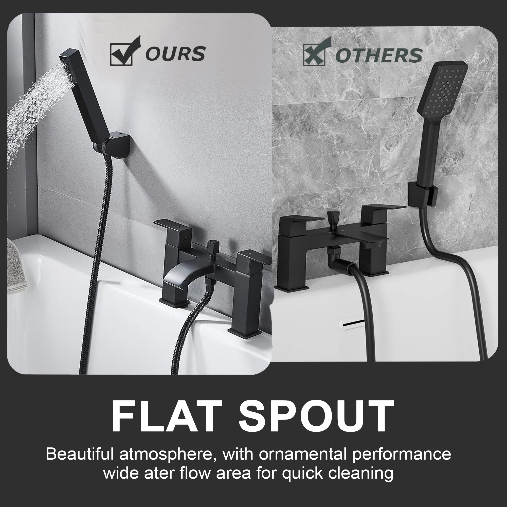 Vista Modern Black Bath Shower Mixer with Shower Kit – Matte Black