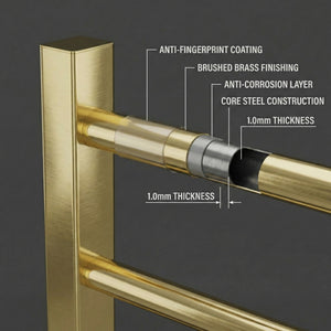 Arko Heated Towel Rail – Brass – 500 x 1200mm – Straight Bars