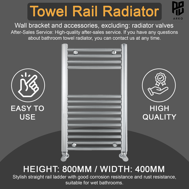 ARKO Chrome Heated Towel Rail 400x800mm – Wall Mounted Ladder Radiator