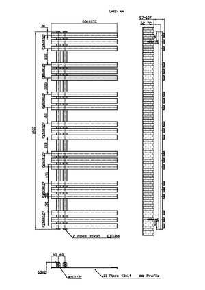 Lizz 600X1800 Carbon Anthracite Towel Rail