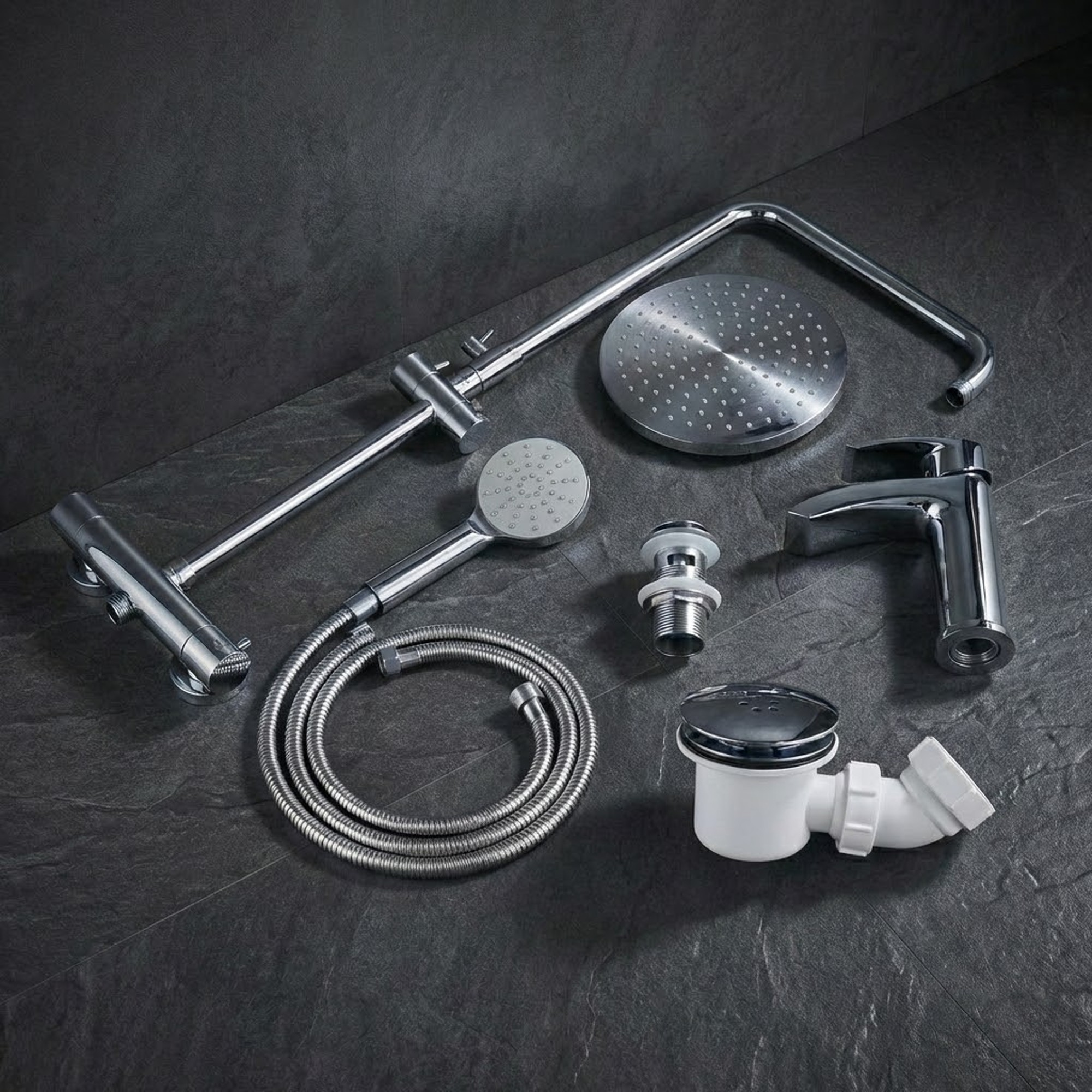 Arko Bathroom Capri Mixer Shower & Basin Mixer Tap Sets with Bath Shower Waste – Chrome