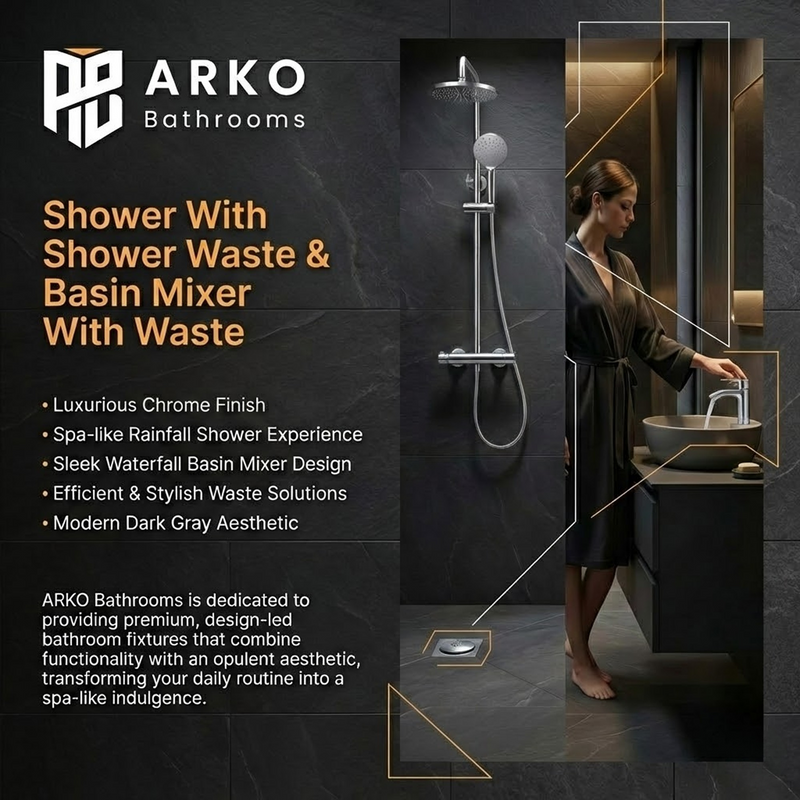 Arko Bathroom Capri Mixer Shower & Basin Mixer Tap Sets with Bath Shower Waste – Chrome