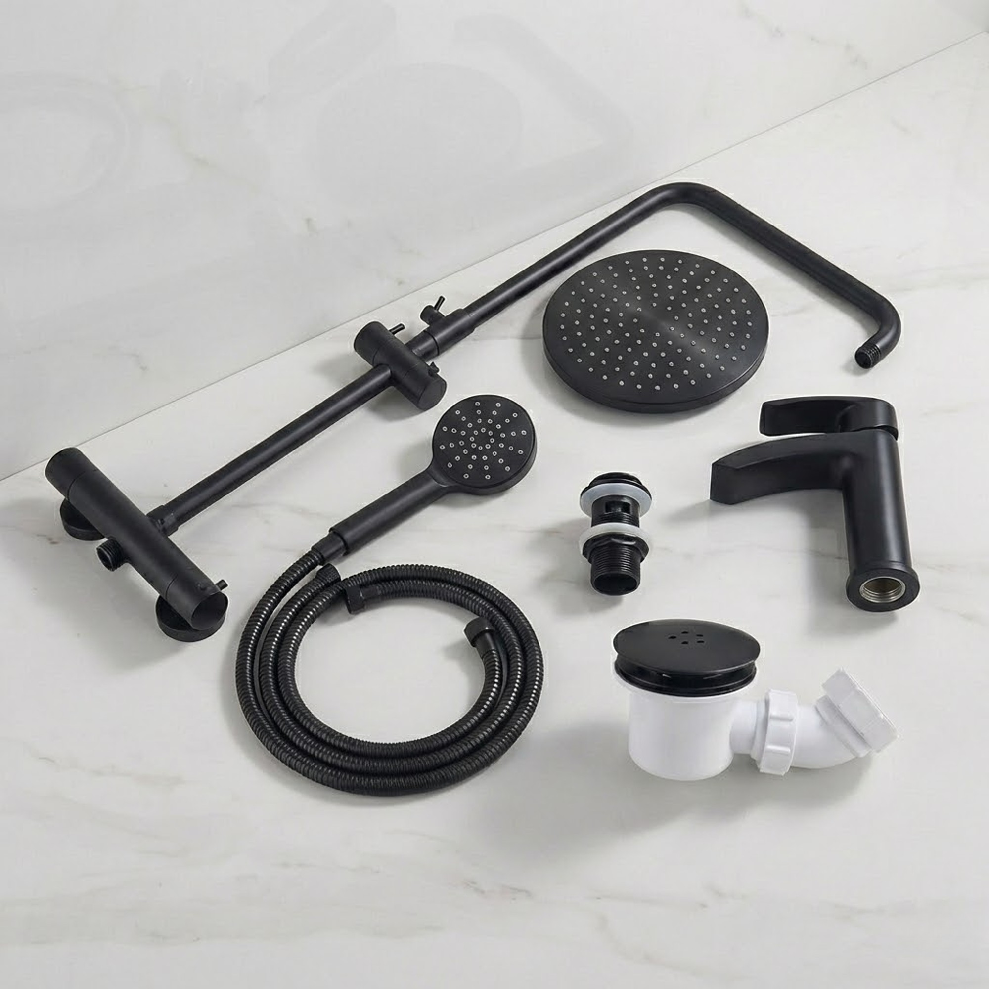 Arko Bathroom Capri Mixer Shower & Basin Mixer Tap Sets with Bath Shower Waste – Black