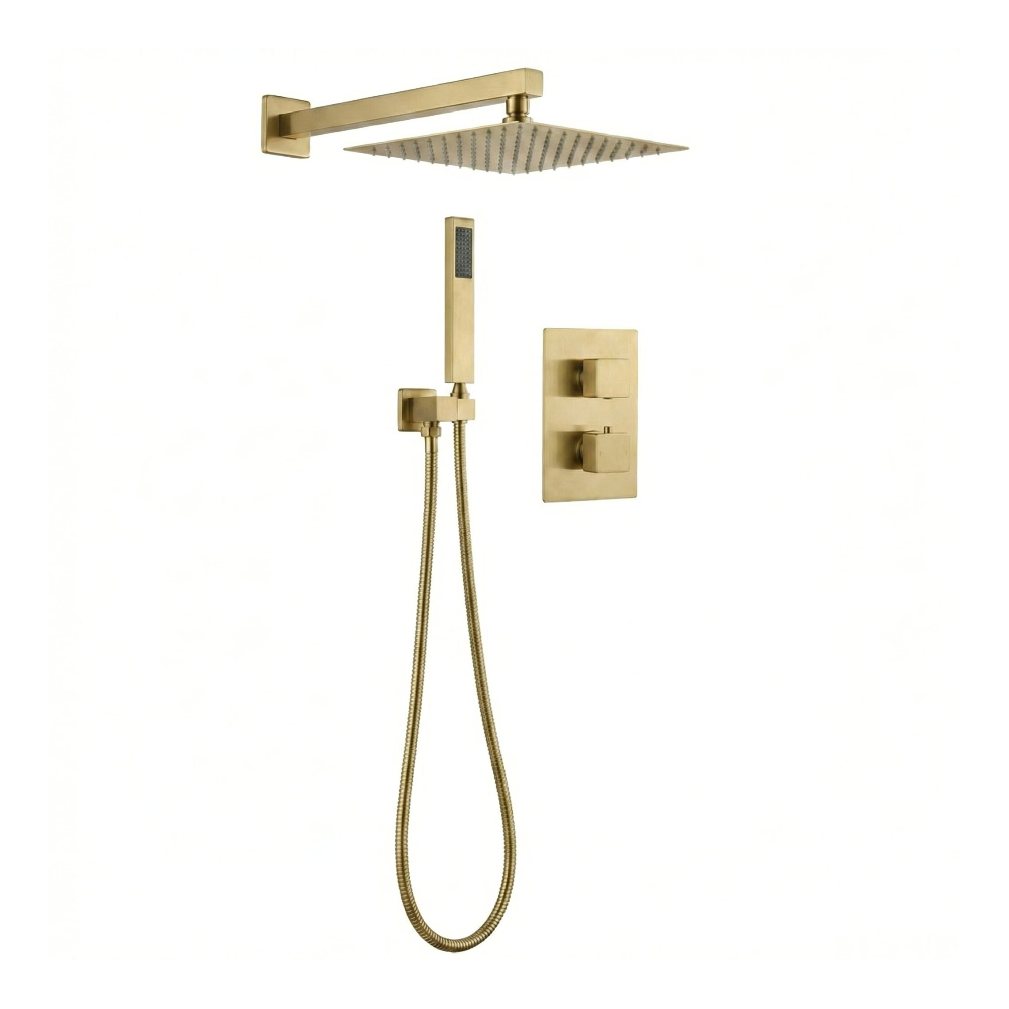 ARKO 2-Way Square Concealed Thermostatic Mixer Shower Dual Dial, Twin Head – Brass