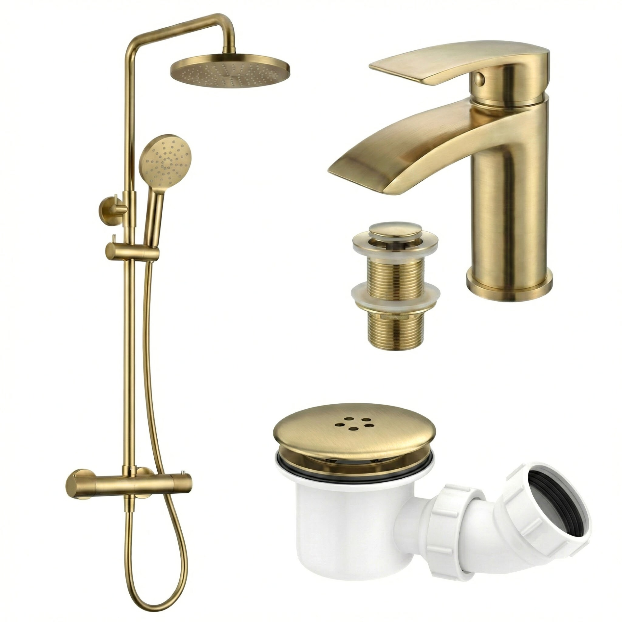 Arko Bathroom Capri Mixer Shower & Basin Mixer Tap Sets with Bath Shower Waste – Brass