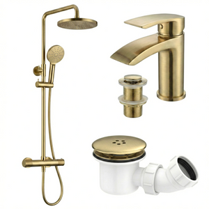 Arko Bathroom Capri Mixer Shower & Basin Mixer Tap Sets with Bath Shower Waste – Brass