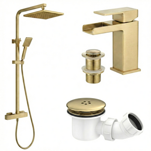 Arko Bathroom Waterfall Mixer Shower & Basin Mixer Tap Sets with Bath Shower Waste – Brass