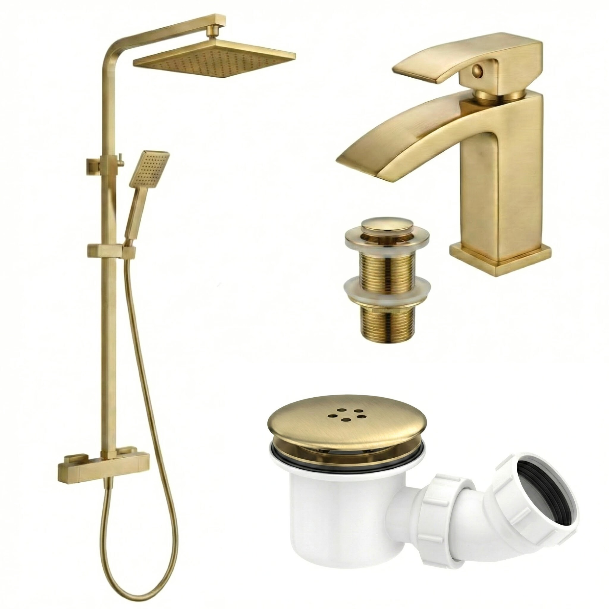 Arko Bathroom Vista Mixer Shower & Basin Mixer Tap Sets with Bath Shower Waste – Brass