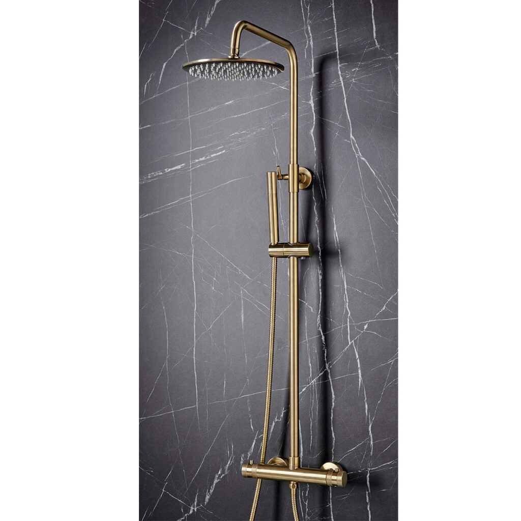 Alpha Brushed Brass Round Rigid Riser Shower