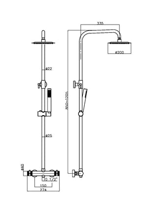 Alpha Brushed Brass Round Rigid Riser Shower