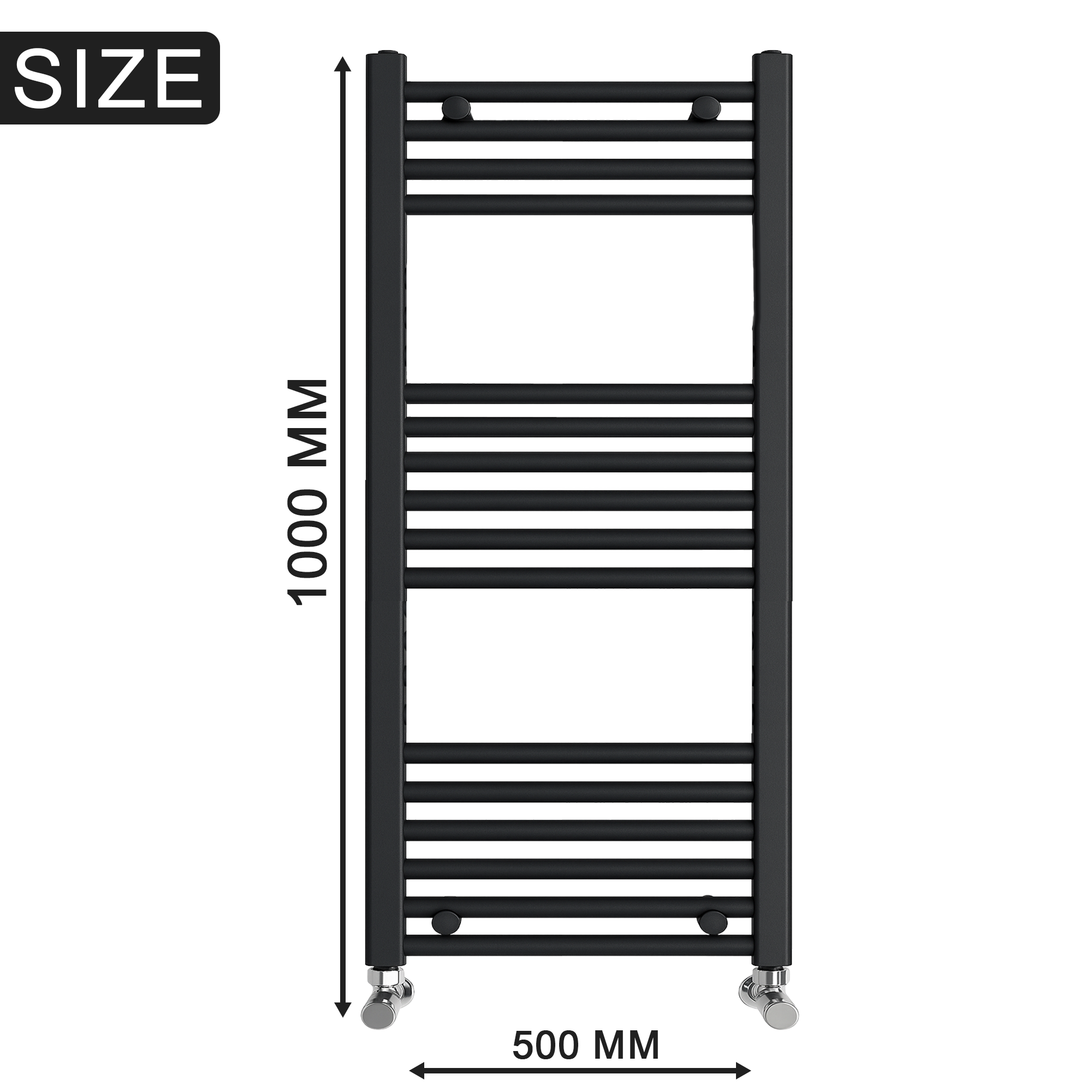 ARKO Black Heated Towel Rail 500x1000mm – Wall Mounted Ladder Radiator