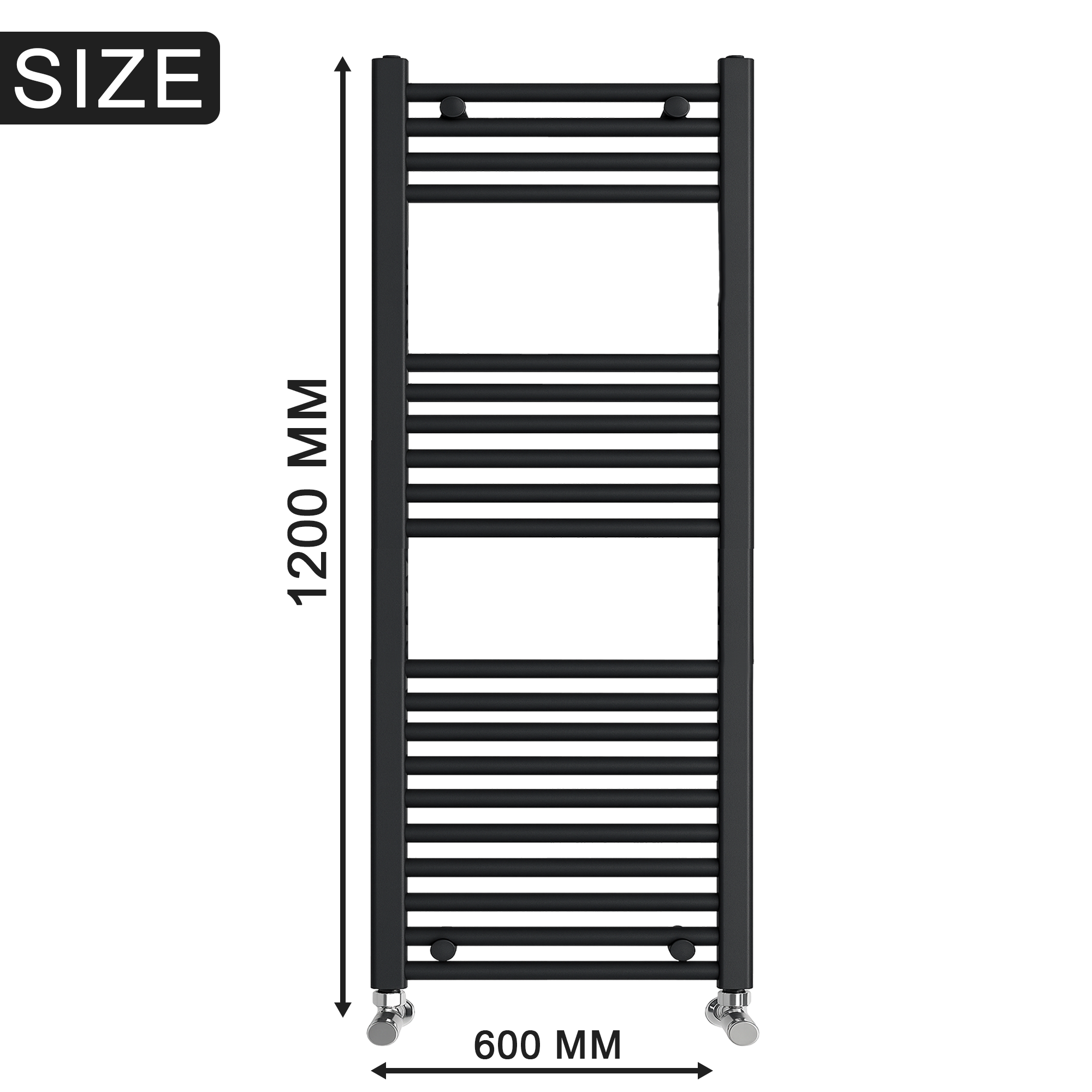 ARKO Black Heated Towel Rail 600x1200mm – Wall Mounted Ladder Radiator